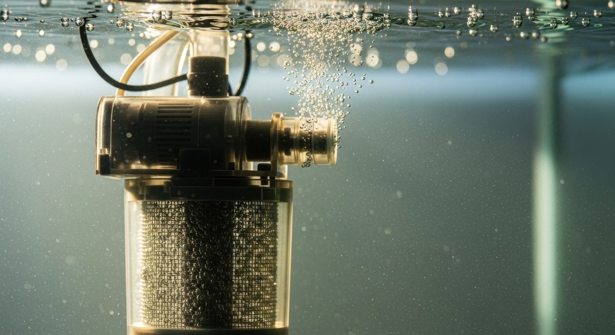 Aquarium filter with rising bubbles